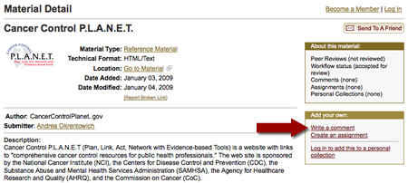 screenshot of MERLOT Personal Collection page with arrow pointing to "add personal collection"